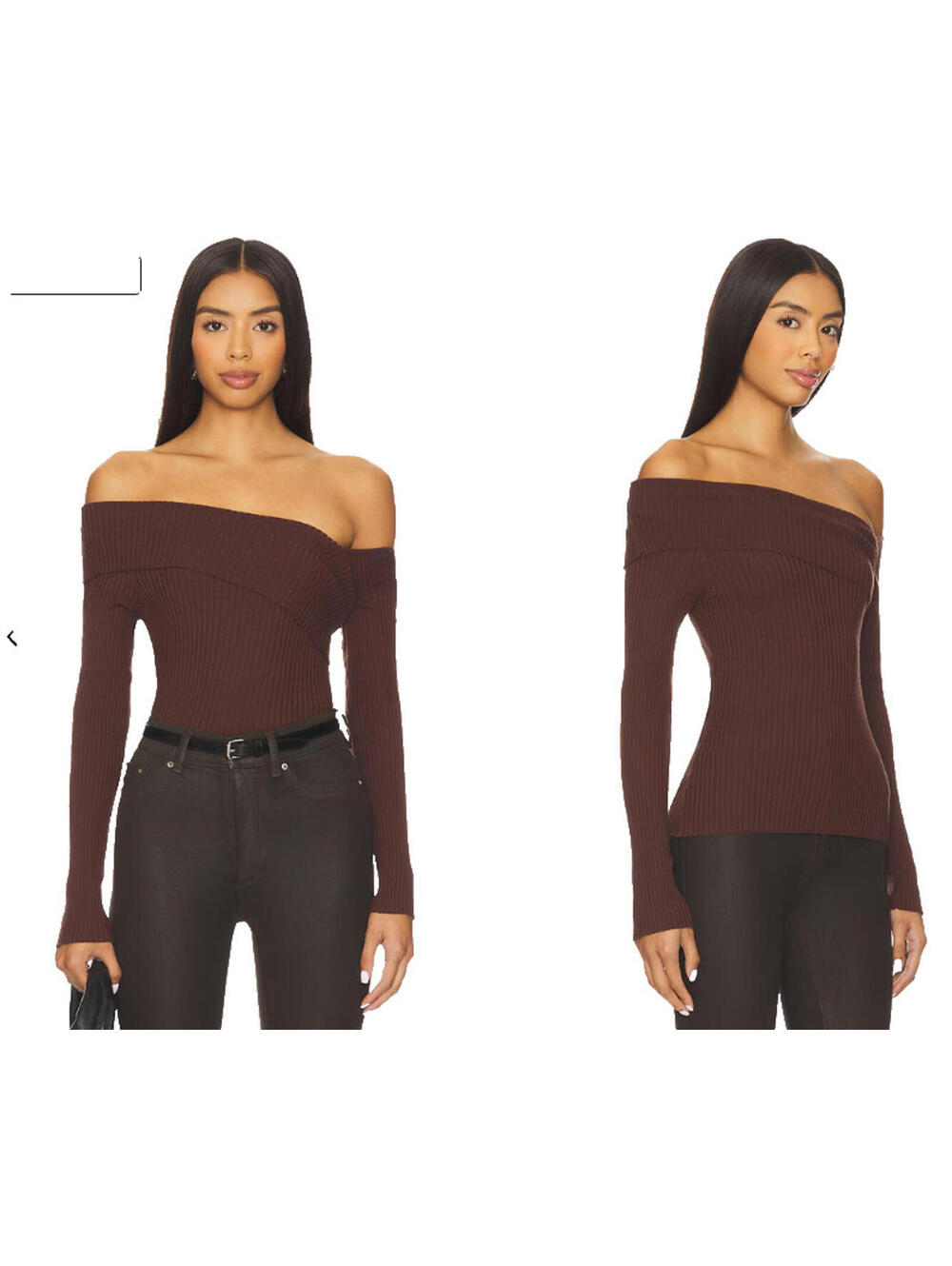 ASTR Daniella Off Shoulder Ribbed Sweater Brown Long Sleeve Top size L NWT